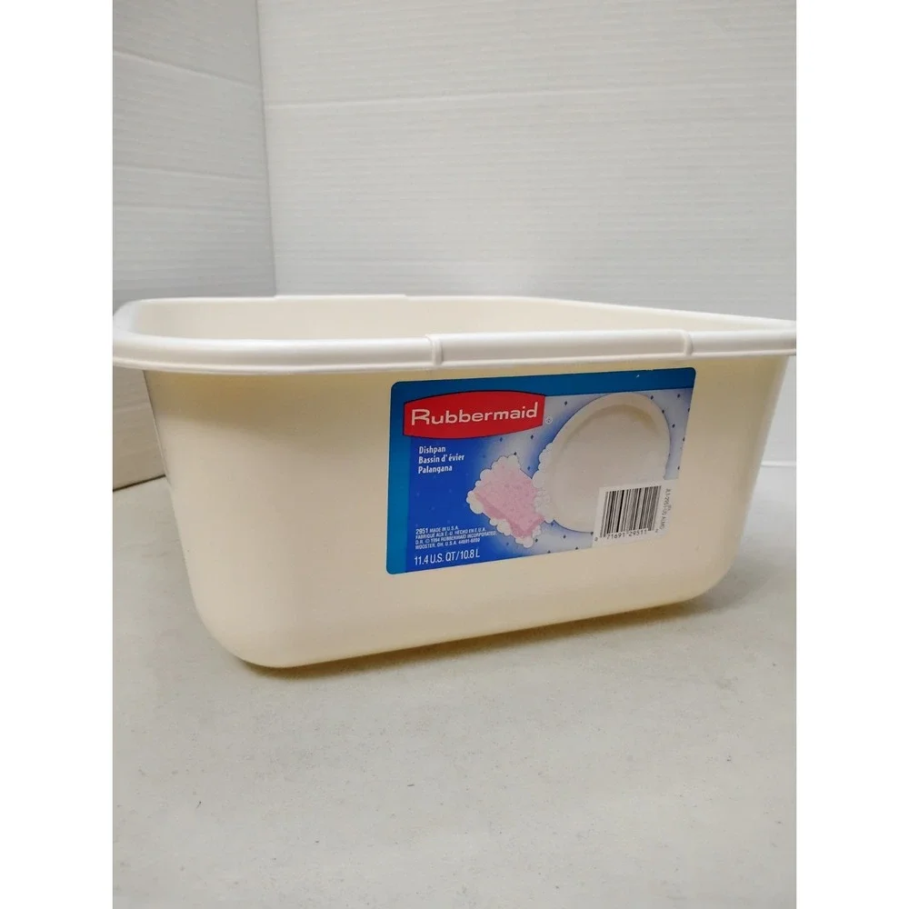 Vintage Rubbermaid Plastic Dish Pan 2951 11.4 Quart Cream Beige Label 10.8L 1994